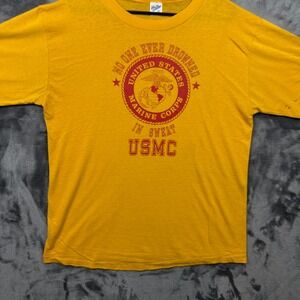 Velva Sheen T-Shirt Mens XL Yellow Vintage USMC Marine Corps Graphic Tee USA